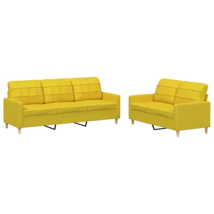Ensemble de canapés 2 pcs avec coussins Jaune clair Tissu 2