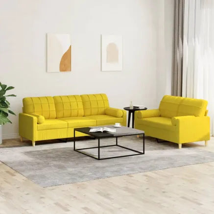 Ensemble de canapés 2 pcs avec coussins jaune clair tissu