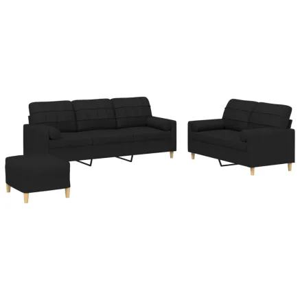 Ensemble de canapés 3 pcs avec coussins noir tissu 2