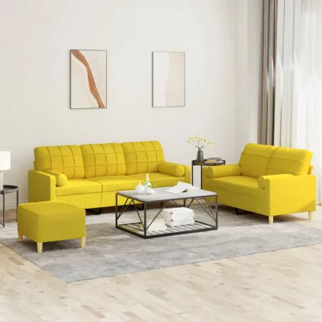 Ensemble de canapés 3 pcs avec coussins jaune clair tissu