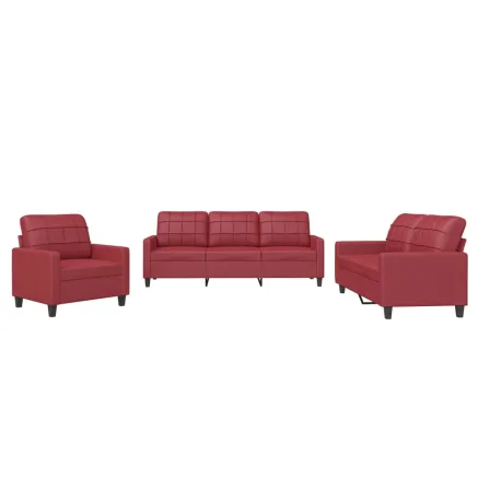 Ensemble de canapés 3 pcs et coussins Rouge bordeaux Similicuir 2