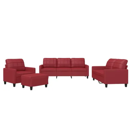 Ensemble de canapés 4 pcs et coussins Rouge bordeaux Similicuir 2