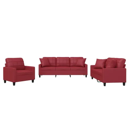Ensemble de canapés 3 pcs et coussins rouge bordeaux similicuir 2