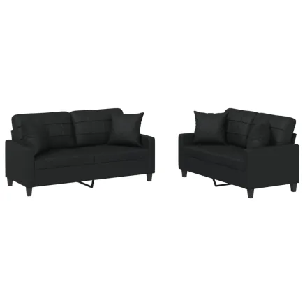 Ensemble de canapés 2 pcs avec coussins noir similicuir 2
