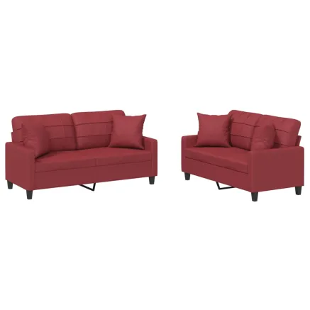 Ensemble de canapés 2 pcs et coussins rouge bordeaux similicuir 2