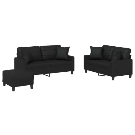 Ensemble de canapés 3 pcs avec coussins noir similicuir 2