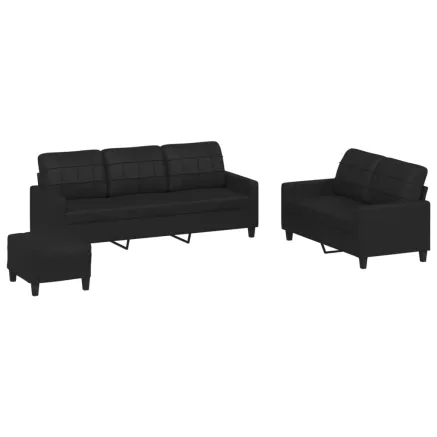 Ensemble de canapés 3 pcs avec coussins Noir Similicuir 2
