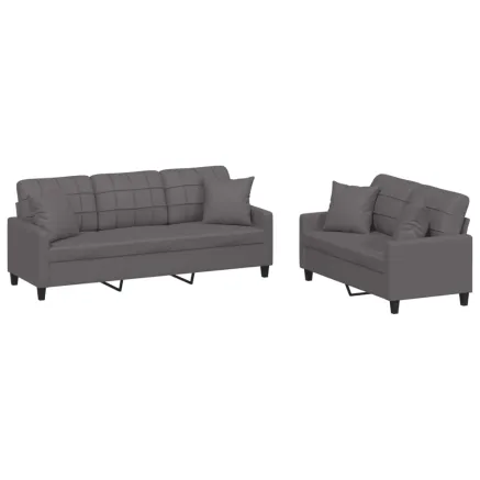 Ensemble de canapés 2 pcs avec coussins gris similicuir 2