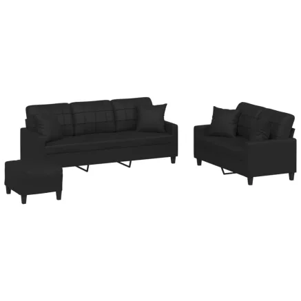 Ensemble de canapés 3 pcs avec coussins noir similicuir 2