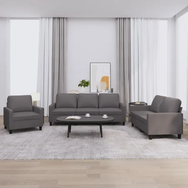 Ensemble de canapés 3 pcs avec coussins Gris Similicuir