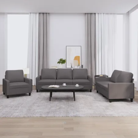 Ensemble de canapés 3 pcs avec coussins Gris Similicuir