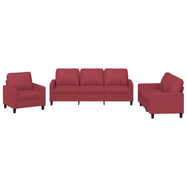 Ensemble de canapés 3 pcs et coussins Rouge bordeaux Similicuir