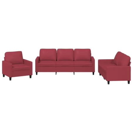 Ensemble de canapés 3 pcs et coussins Rouge bordeaux Similicuir