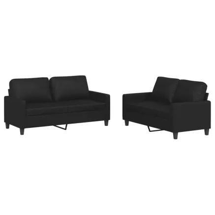 Ensemble de canapés 2 pcs avec coussins Noir Similicuir 2