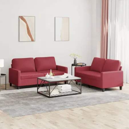 Ensemble de canapés 2 pcs et coussins Rouge bordeaux Similicuir