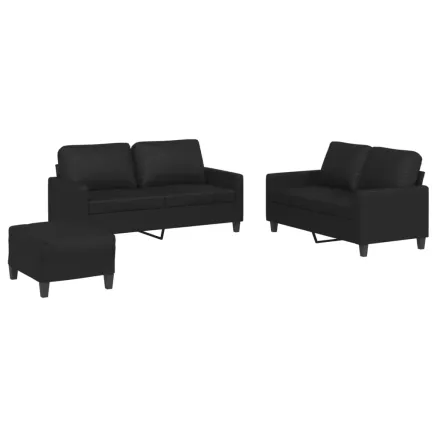 Ensemble de canapés 3 pcs avec coussins Noir Similicuir 2