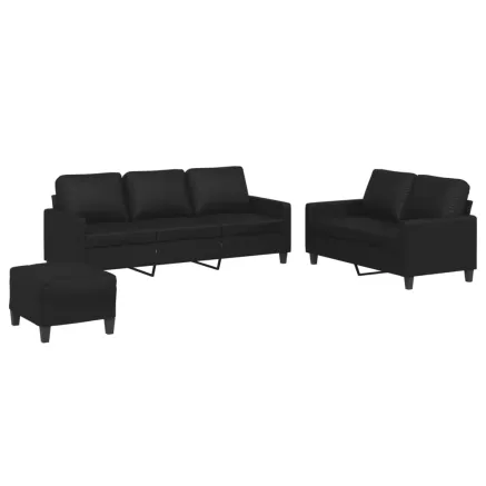 Ensemble de canapés 3 pcs avec coussins Noir Similicuir 2