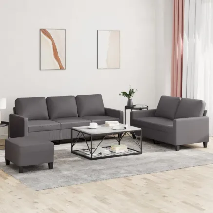 Ensemble de canapés 3 pcs avec coussins Gris Similicuir