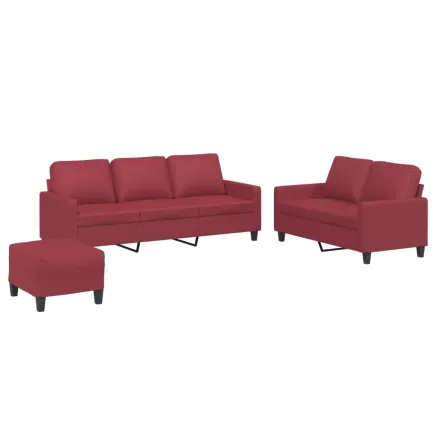 Ensemble de canapés 3 pcs et coussins Rouge bordeaux Similicuir 2