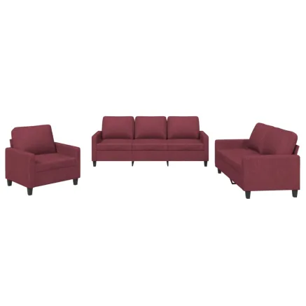 Ensemble de canapés 3 pcs avec coussins Rouge bordeaux Tissu 2