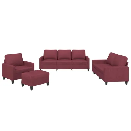 Ensemble de canapés 4 pcs avec coussins Rouge bordeaux Tissu 2