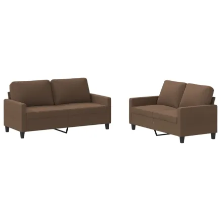 Ensemble de canapés 2 pcs avec coussins Marron Tissu 2