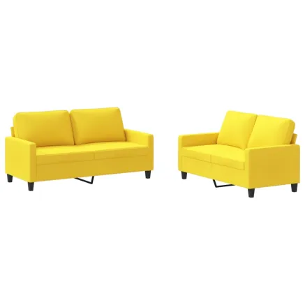 Ensemble de canapés 2 pcs avec coussins Jaune clair Tissu 2