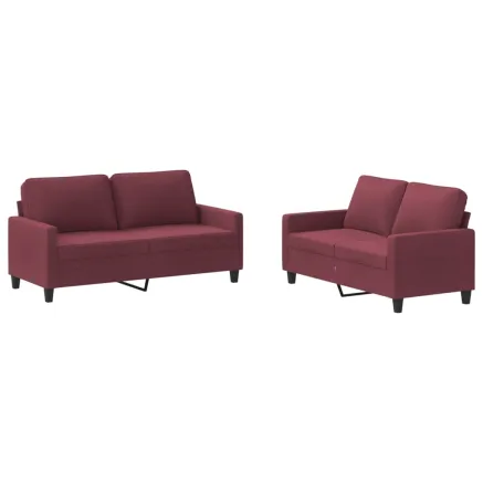 Ensemble de canapés 2 pcs avec coussins Rouge bordeaux Tissu 2
