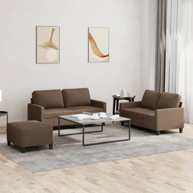 Ensemble de canapés 3 pcs avec coussins Marron Tissu