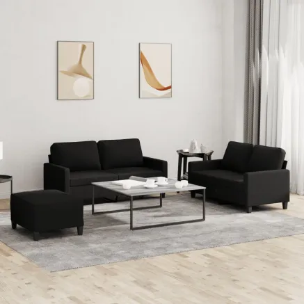 Ensemble de canapés 3 pcs avec coussins Noir Tissu