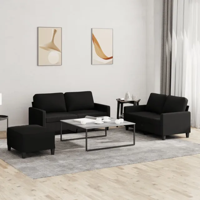 Ensemble de canapés 3 pcs avec coussins Noir Tissu