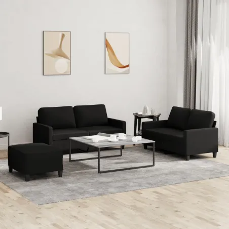 Ensemble de canapés 3 pcs avec coussins Noir Tissu