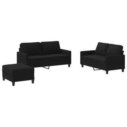 Ensemble de canapés 3 pcs avec coussins Noir Tissu 2