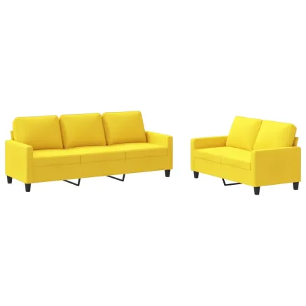 Ensemble de canapés 2 pcs avec coussins Jaune clair Tissu 2