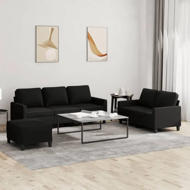 Ensemble de canapés 3 pcs avec coussins Noir Tissu