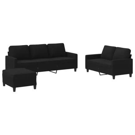 Ensemble de canapés 3 pcs avec coussins Noir Tissu 2