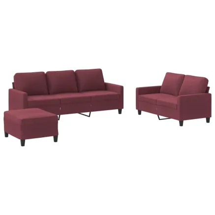 Ensemble de canapés 3 pcs avec coussins Rouge bordeaux Tissu 2