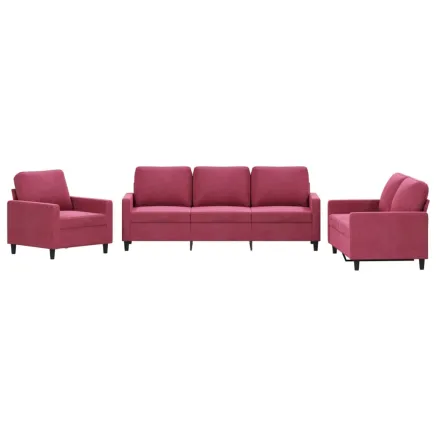 Ensemble de canapés 3 pcs avec coussins Rouge bordeaux Velours 2