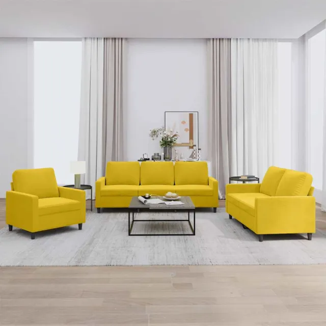Ensemble de canapés 3 pcs avec coussins Jaune Velours