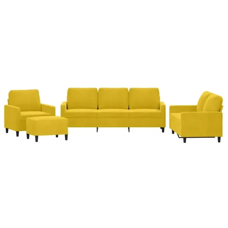 Ensemble de canapés 4 pcs avec coussins Jaune Velours