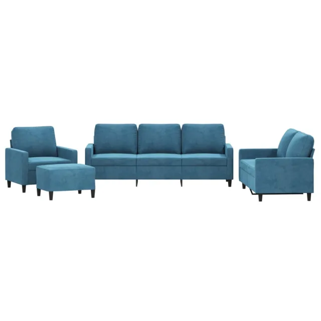 Ensemble de canapés 4 pcs avec coussins Bleu Velours