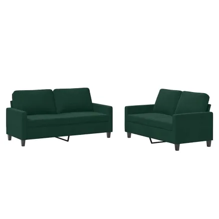 Ensemble de canapés 2 pcs avec coussins Vert foncé Velours 2