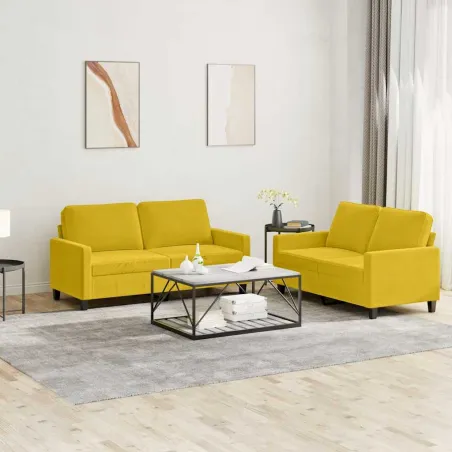 Ensemble de canapés 2 pcs avec coussins Jaune Velours