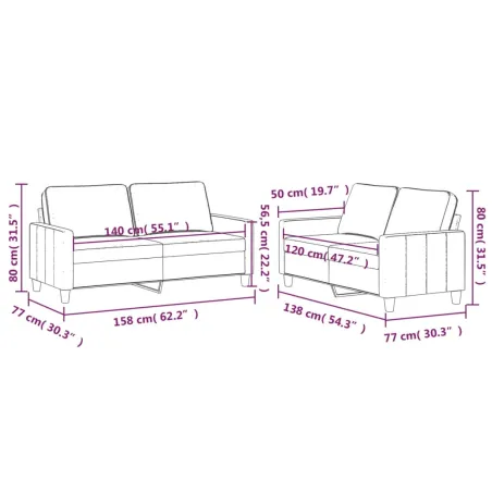 Ensemble de canapés 2 pcs avec coussins Bleu Velours