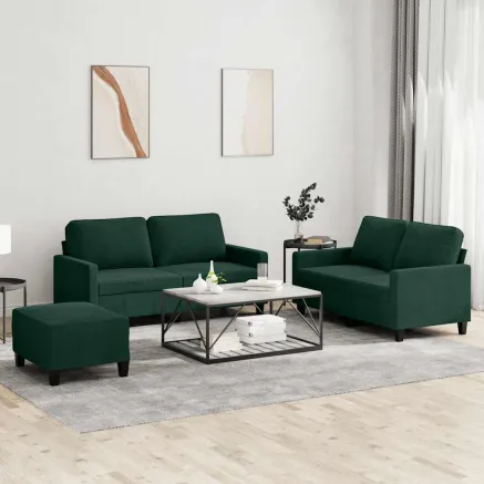 Ensemble de canapés 3 pcs avec coussins Vert foncé Velours