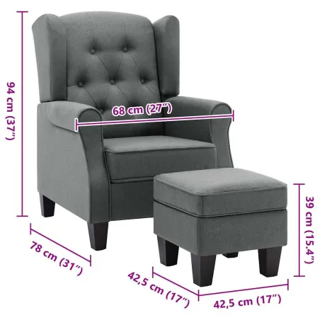 Fauteuil avec repose-pied Gris clair Tissu