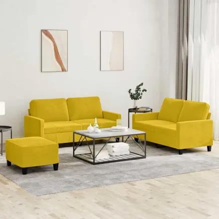 Ensemble de canapés 3 pcs avec coussins Jaune Velours