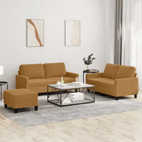 Ensemble de canapés 3 pcs avec coussins Marron Velours