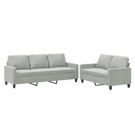 Ensemble de canapés 2 pcs avec coussins Gris clair Velours 2