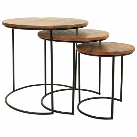 Jeu de 3 tables Alexandra House Living Naturel Fer Bois de manguier 53